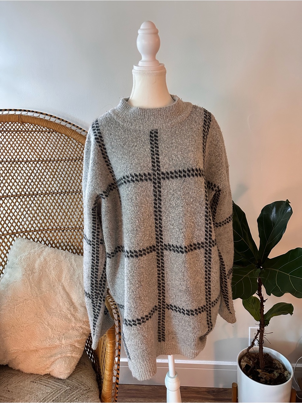 George Gray & Black Windowpane Crewneck Sweater